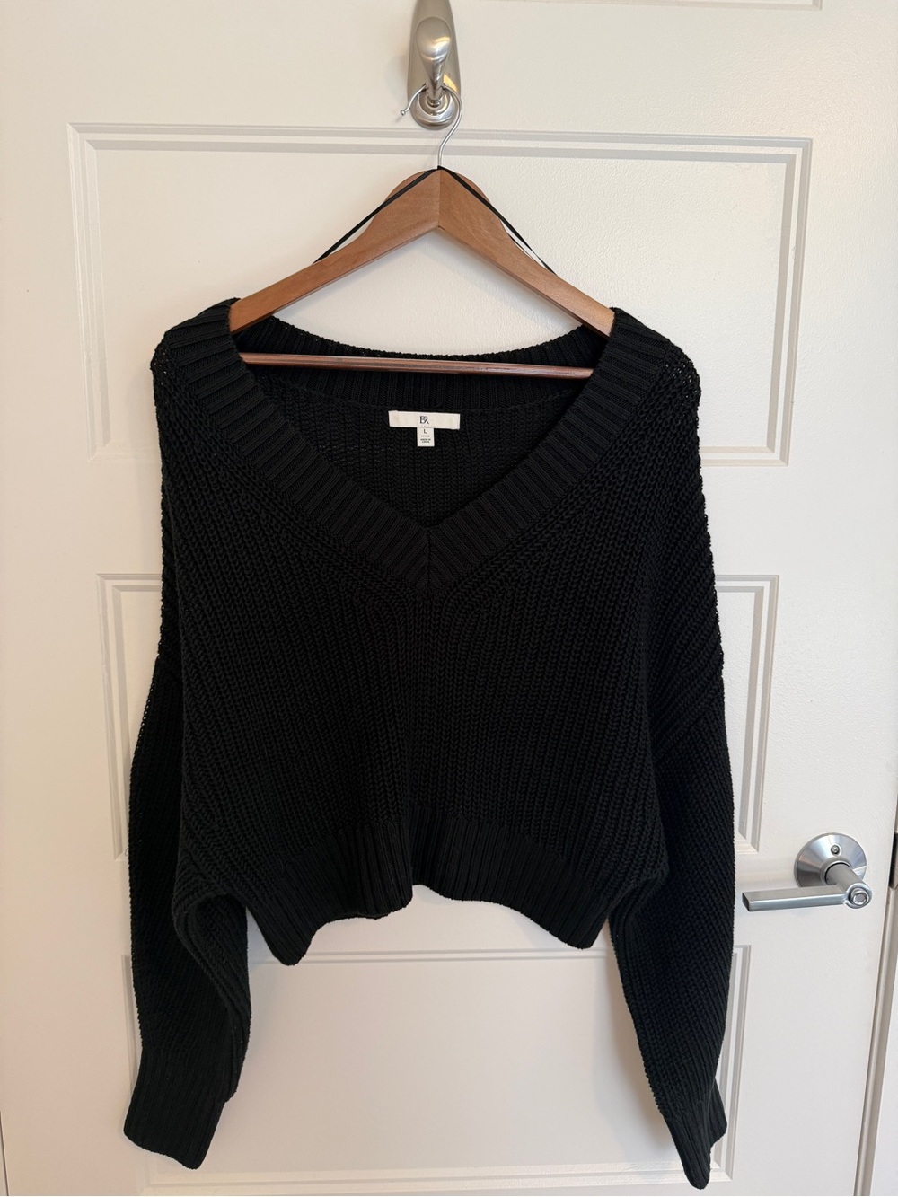Banana Republic Black V-Neck Chunky Knit Sweater, Pullover